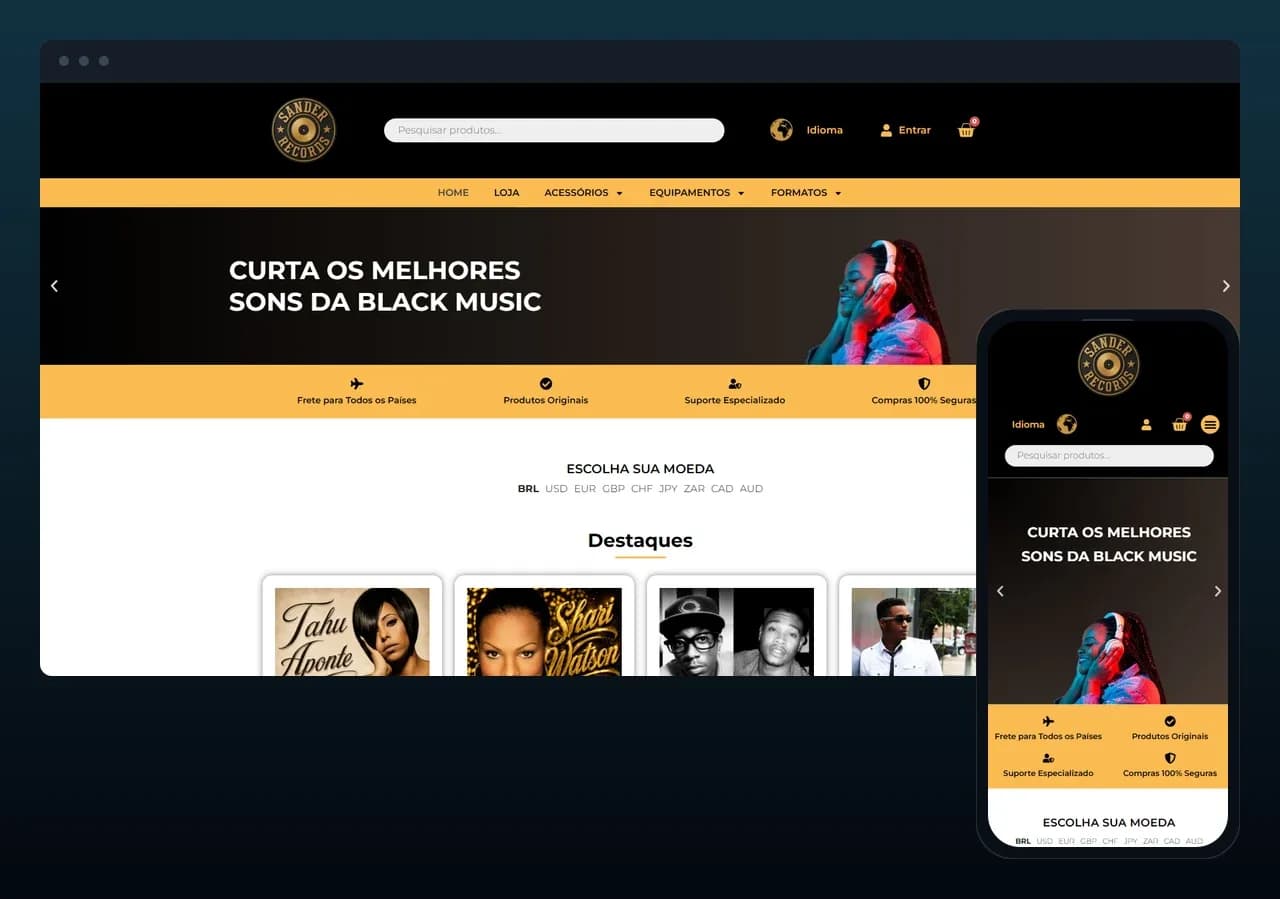 The Sander Records website on desktop and mobile